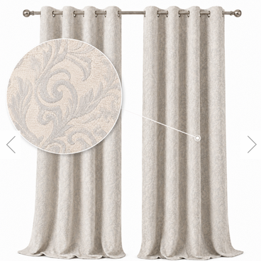 Cotton Jacquard Room Darkening Curtains - Thermal Insulated Eyelet Curtain Pair - Image 3